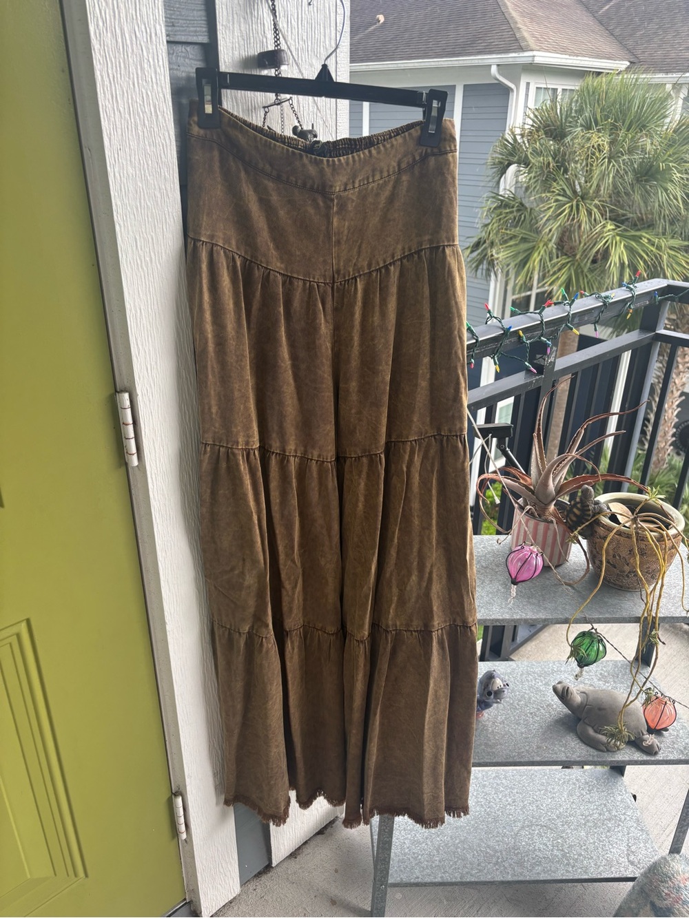 Tiered Maxi Pants in Olive Brown